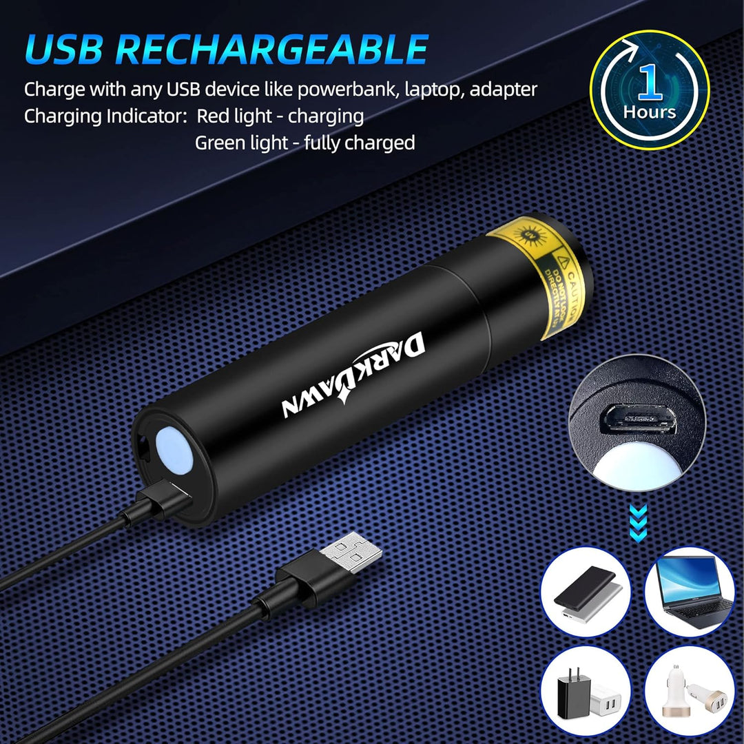 DARKDAWN UV Taschenlampe 365nm Licht, Schwarzlicht Mini USB Wiederaufladbar, Woodsche Lampe Tragbare