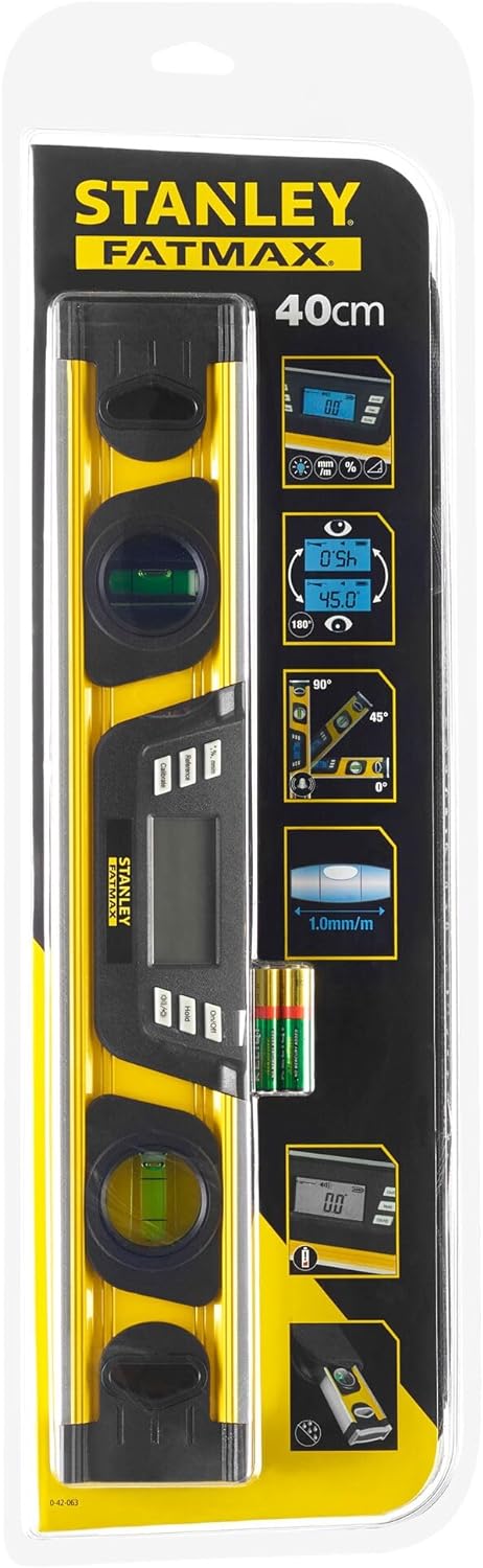 Stanley FatMax Neigungsmesser (digitale Wasserwaage in Grad|Prozent mm/m, 40 cm Länge, LCD-Anzeige)