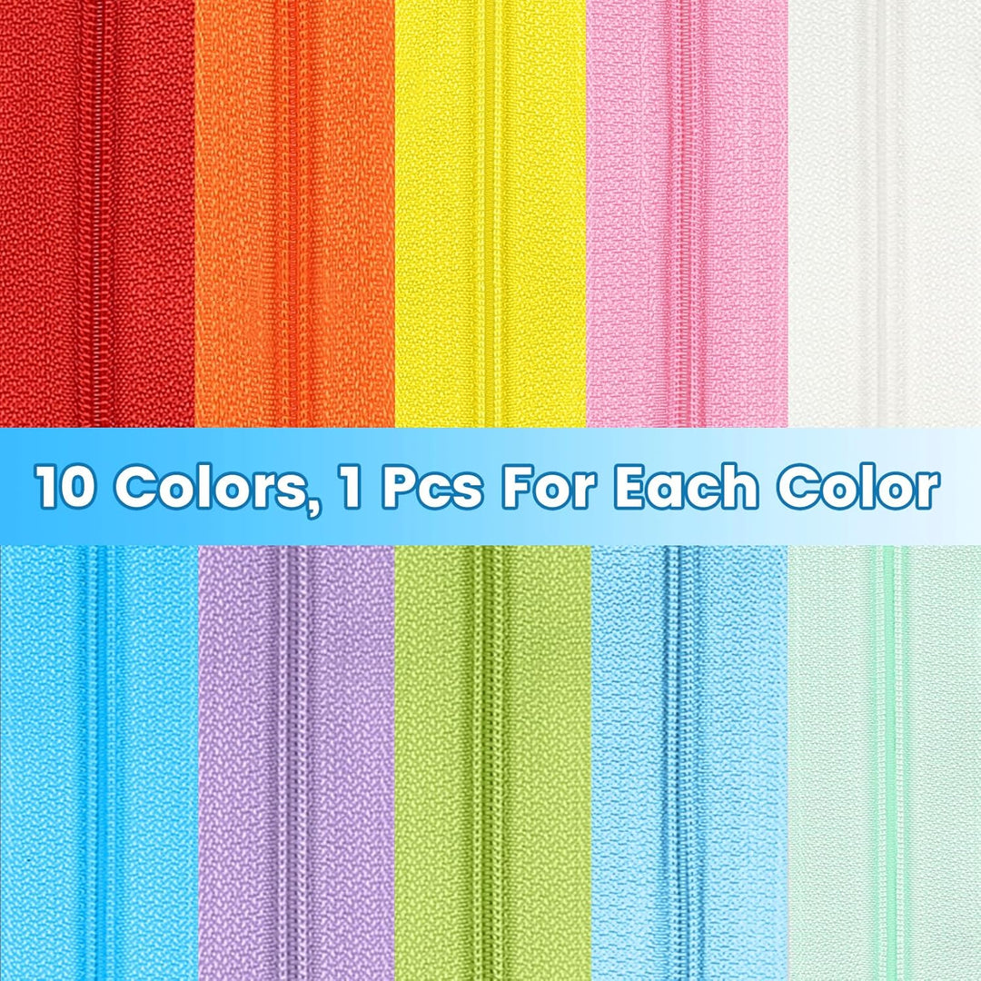 DOITEM 2,8 mm 10 Farben Reissverschlüsse 28 m Nylon-Endlos-Reissverschluss-Set mit Schieber und Reis
