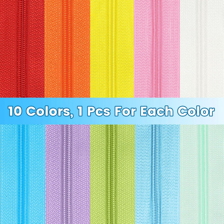 DOITEM 2,8 mm 10 Farben Reissverschlüsse 28 m Nylon-Endlos-Reissverschluss-Set mit Schieber und Reis