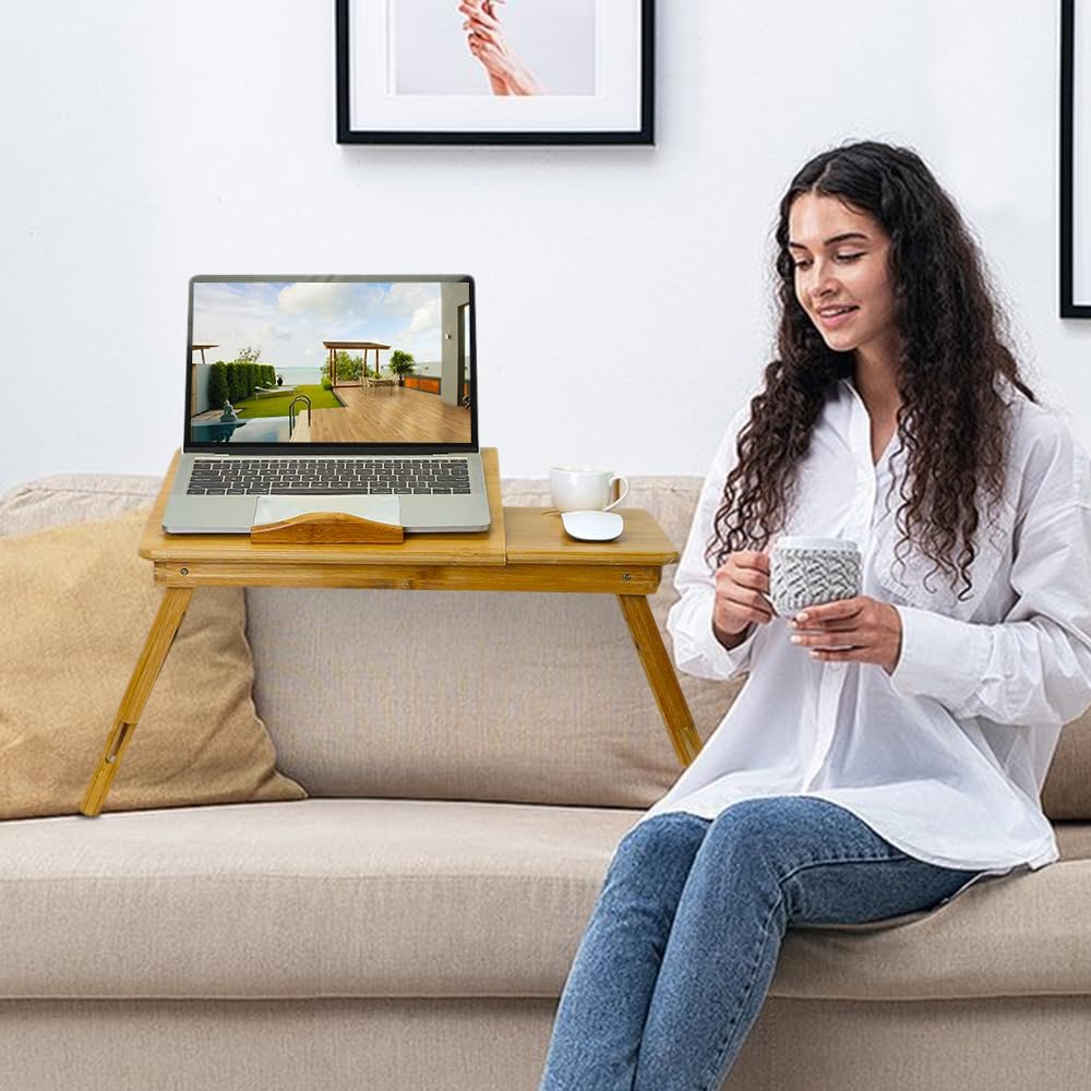 HUOLE Laptoptisch Notebooktisch Höhenverstellbar mit Schublade Belüftet Neigbar Faltbar Laptopstände