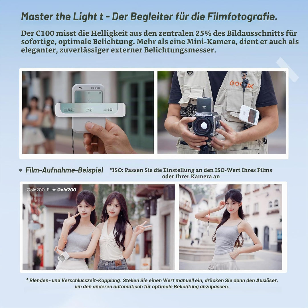 Godox C100 Belichtungsmesser Kamera mit transparentem Sucher und OTG | Optischer Sucher mit nahtlose