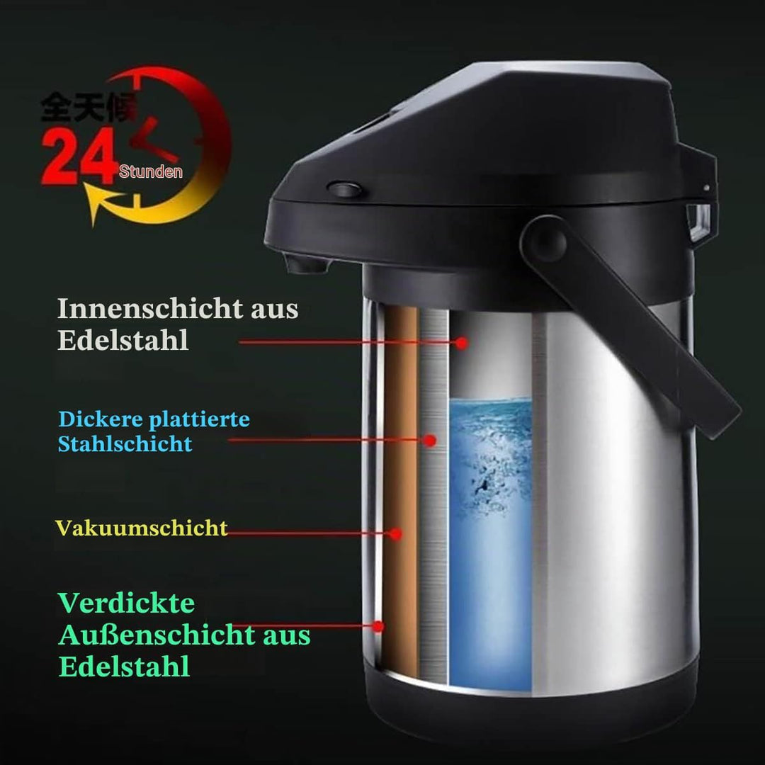 3L Pumpkanne Thermoskanne Isolierflasche mit Pumpe,Pump-Kaffeekanne mit Tragebügel,Pumpkanne aus pol