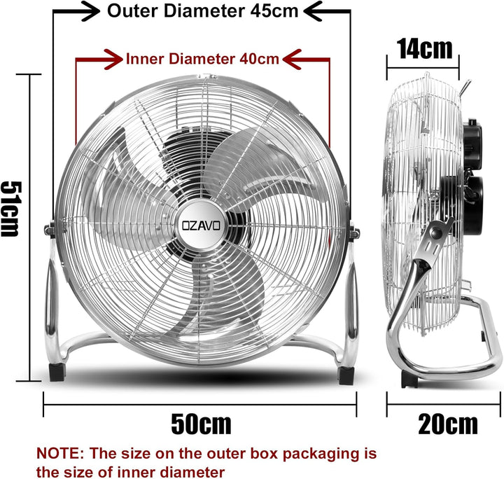 OZAVO Standventilator, Windmaschine ⌀35/45/50 cm mit 3 Laufgeschwindigkeiten, Bodenventilator Power,