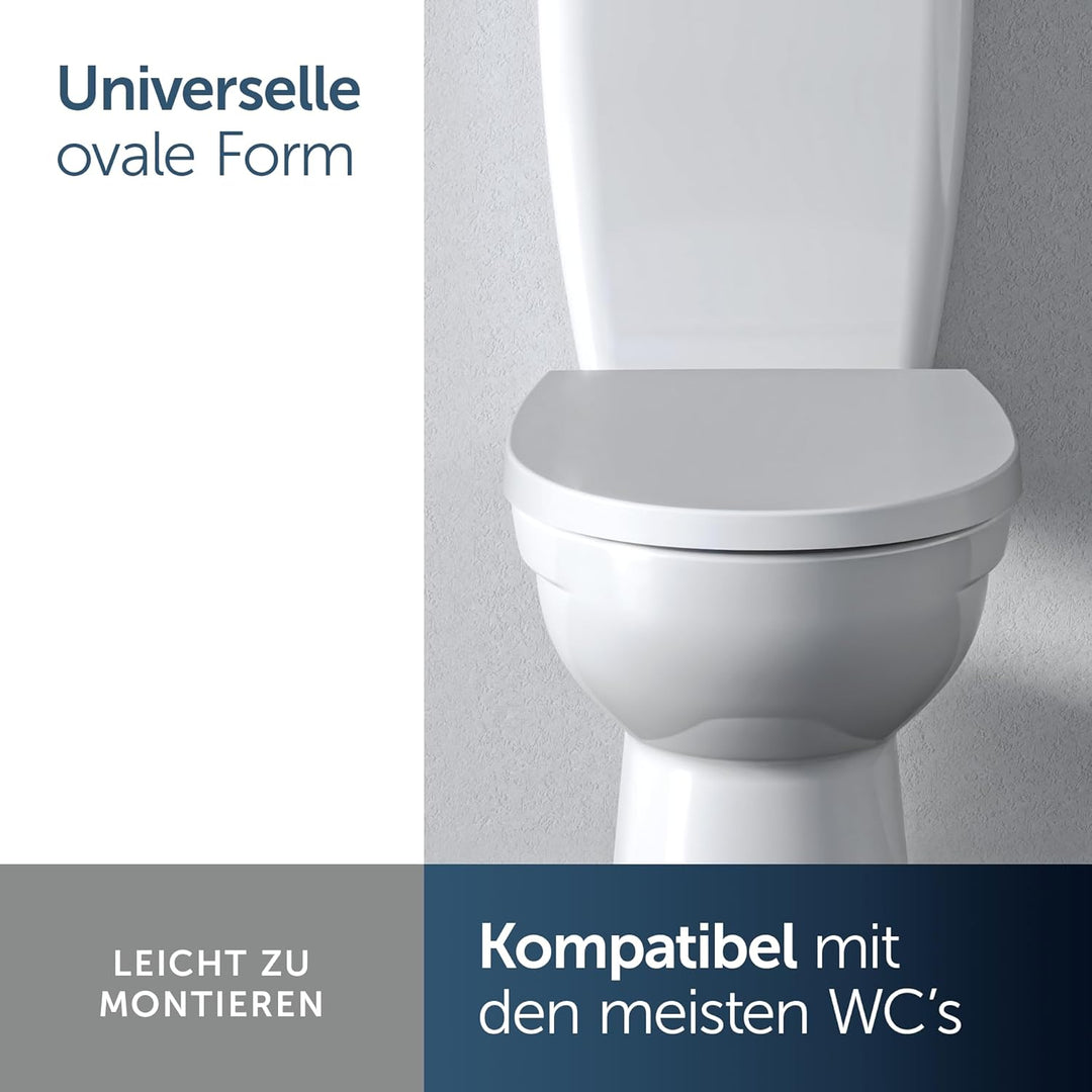 Ideal Standard Tirso WC-Sitz, Universelle ovale Form, Toilettensitz mit Absenkautomatik und Quick-Re