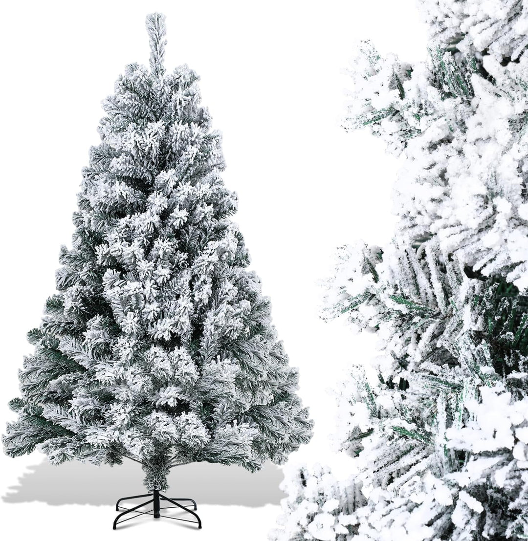 Tubiaz Künstlicher Weihnachtsbaum mit Schnee, 150cm Künstlicher Christbaum für Weihnachtsdeko, Tanne