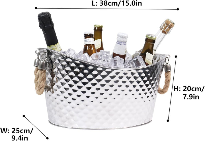 8 Liter Grosser Eiskübel Getränkewanne,Edelstahl Getränkekühler mit Henkel Champagner Kühler Eiskübe