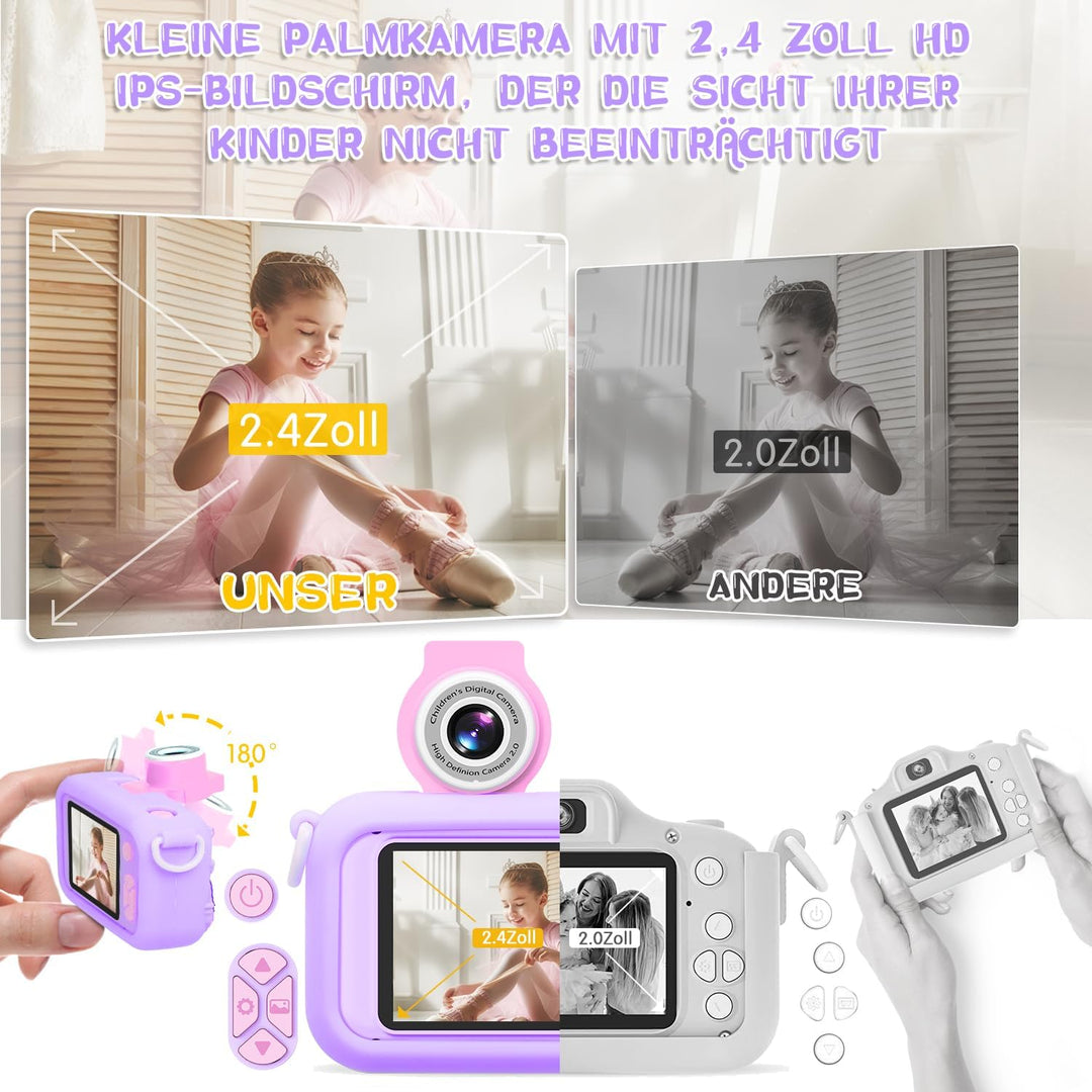 Kinderkamera, ARNSSIEN 180° Flip Lens Kamera für Kinder, 2.4in IPS LCD Digitalkamera mit Gehäuse, Ki
