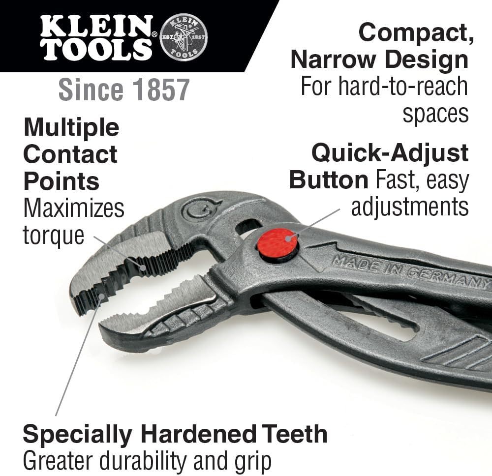 Klein Tools D504-10B Pumpenzange, schnell verstellbare Feder- und Nutkralle, Wasserpumpenzange, 25,4