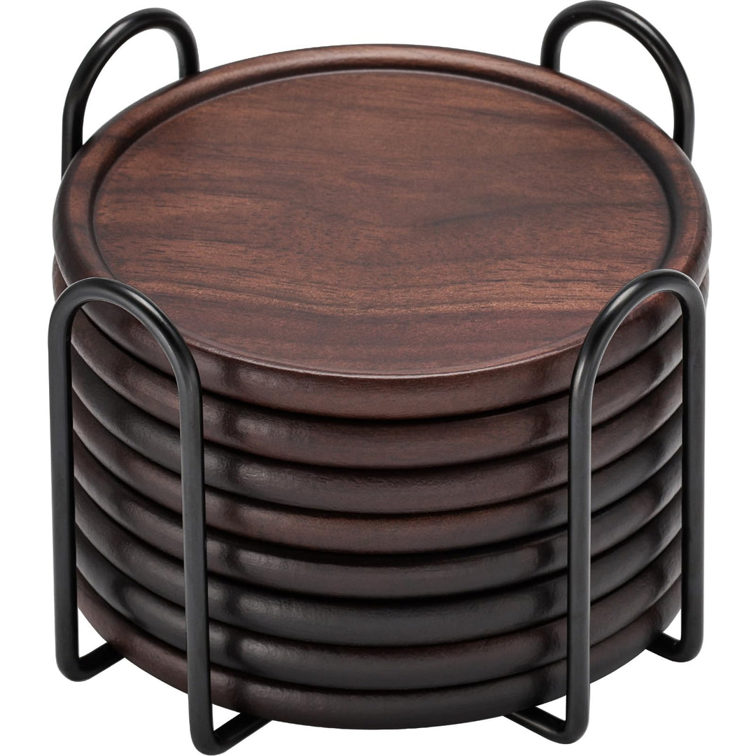Holzuntersetzer mit Metallhalter GOH DODD Set aus 8 Holzuntersetzern für Getränke Schreibtisch Couch