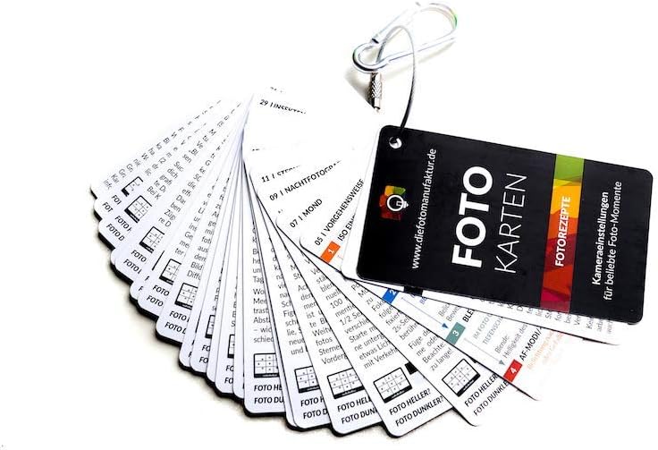 Fotokarten Fotorezepte | 20 Fotografie-Spickzettel mit Kameraeinstellungen & Tipps | CheatCards für