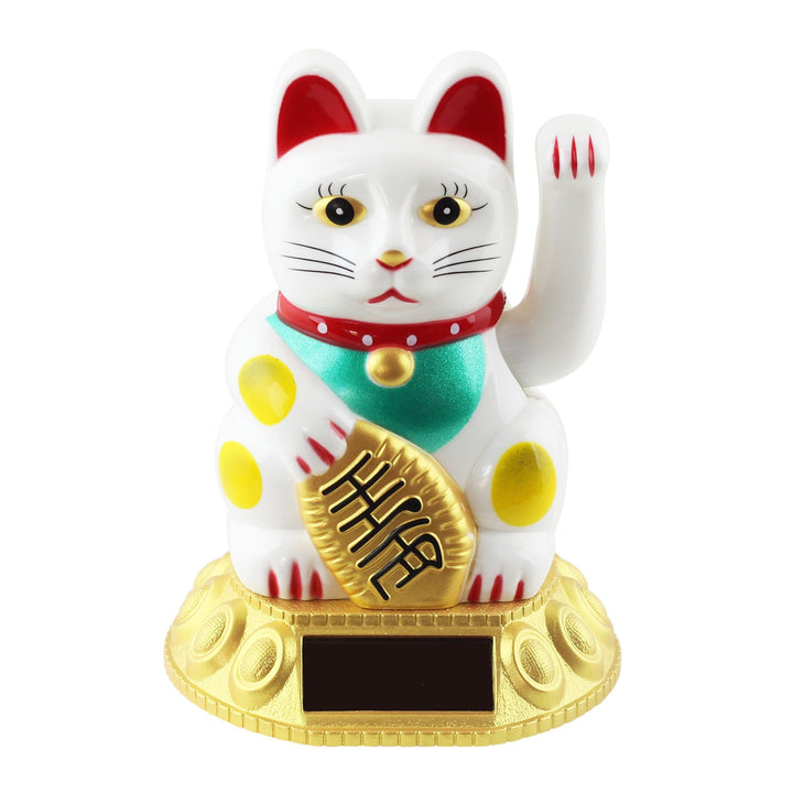 Freak Scene Glückskatze - Maneki-Neko - Winkekatze Solar - runder Sockel - 10,5 cm - weiss