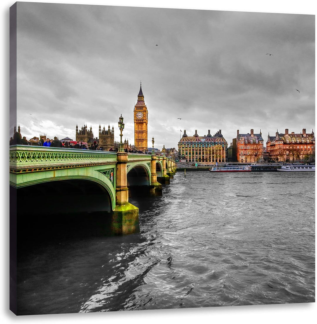 Pixxprint London mit Themse und Big Ben als Leinwandbild/Grösse: 70x70 cm/Wandbild/Kunstdruck/fertig