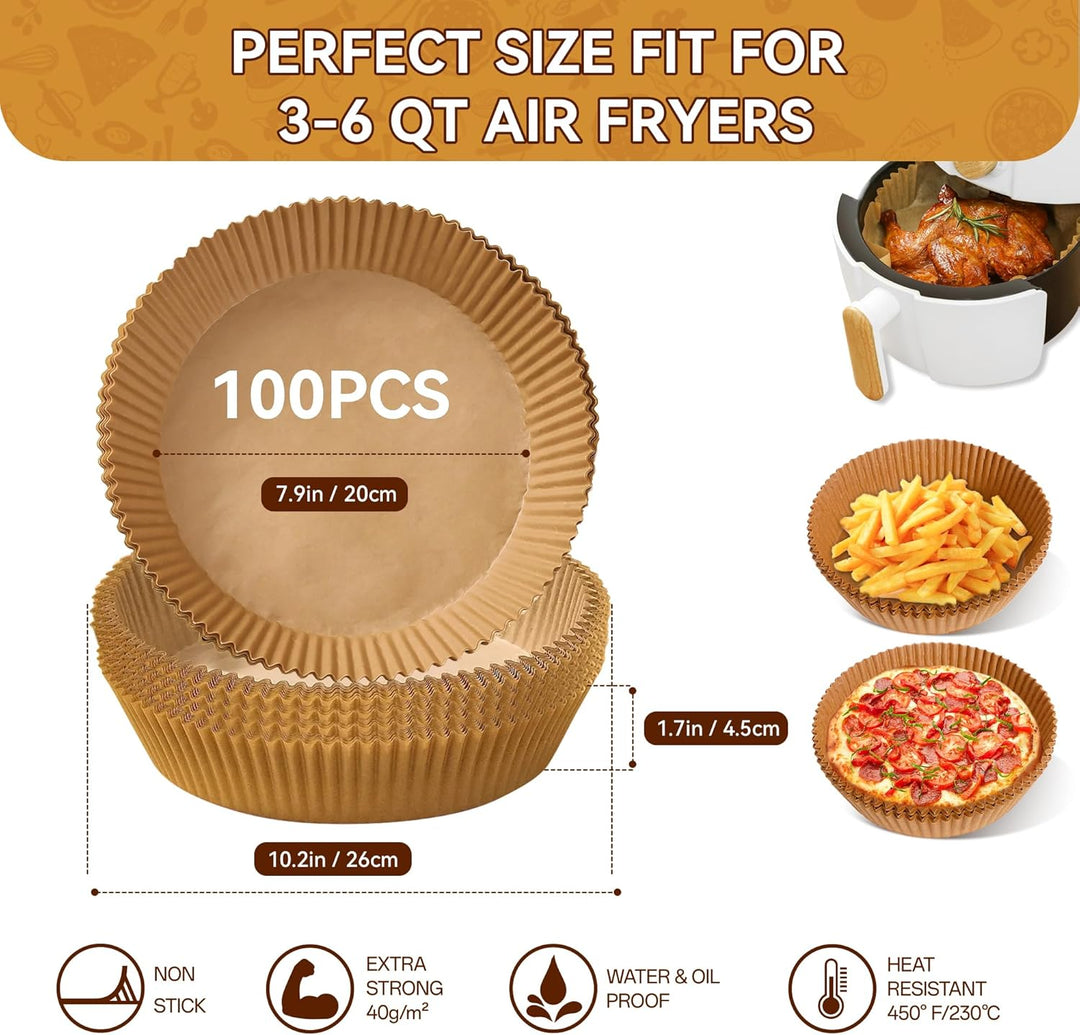 100 Stück Backpapier für Heissluftfritteuse, Rund 20cm BPA-Free Airfryer Backpapier Paper für Heissl