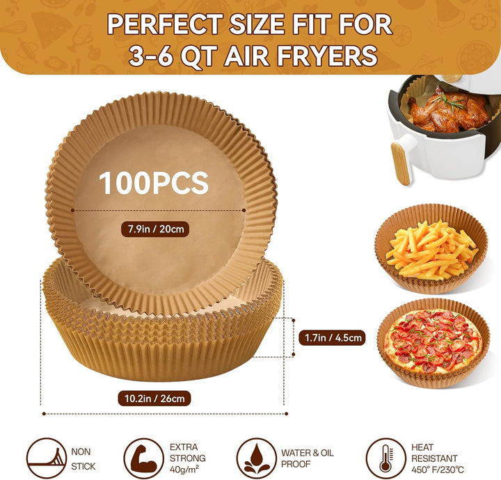 100 Stück Backpapier für Heissluftfritteuse, Rund 20cm BPA-Free Airfryer Backpapier Paper für Heissl