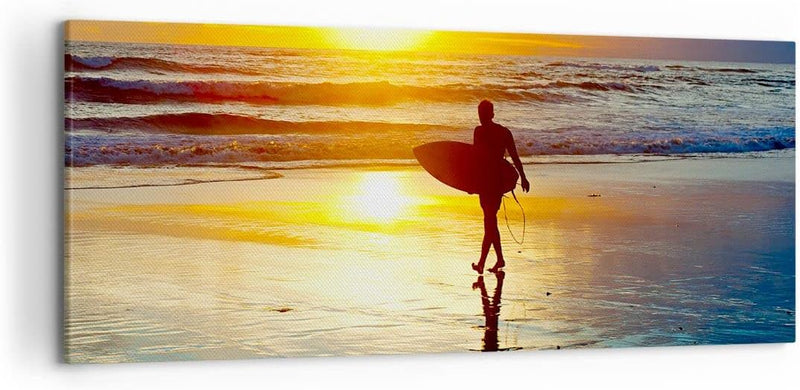 Wandbilder Dekoration Wohnzimmer Surfer sonnenuntergang ozean brett Bilder auf Leinwand 120x50cm Lei