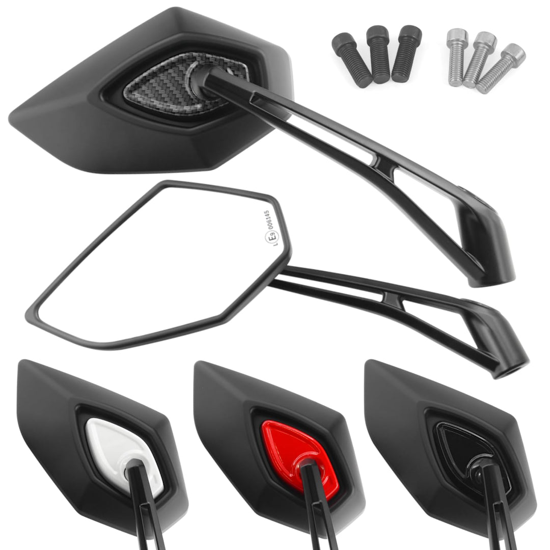 Area1 Universal Motorrad Rückspiegel Paar e-geprüft 2x M10 Rechtsgewinde + Linksgewindeadapter, komp
