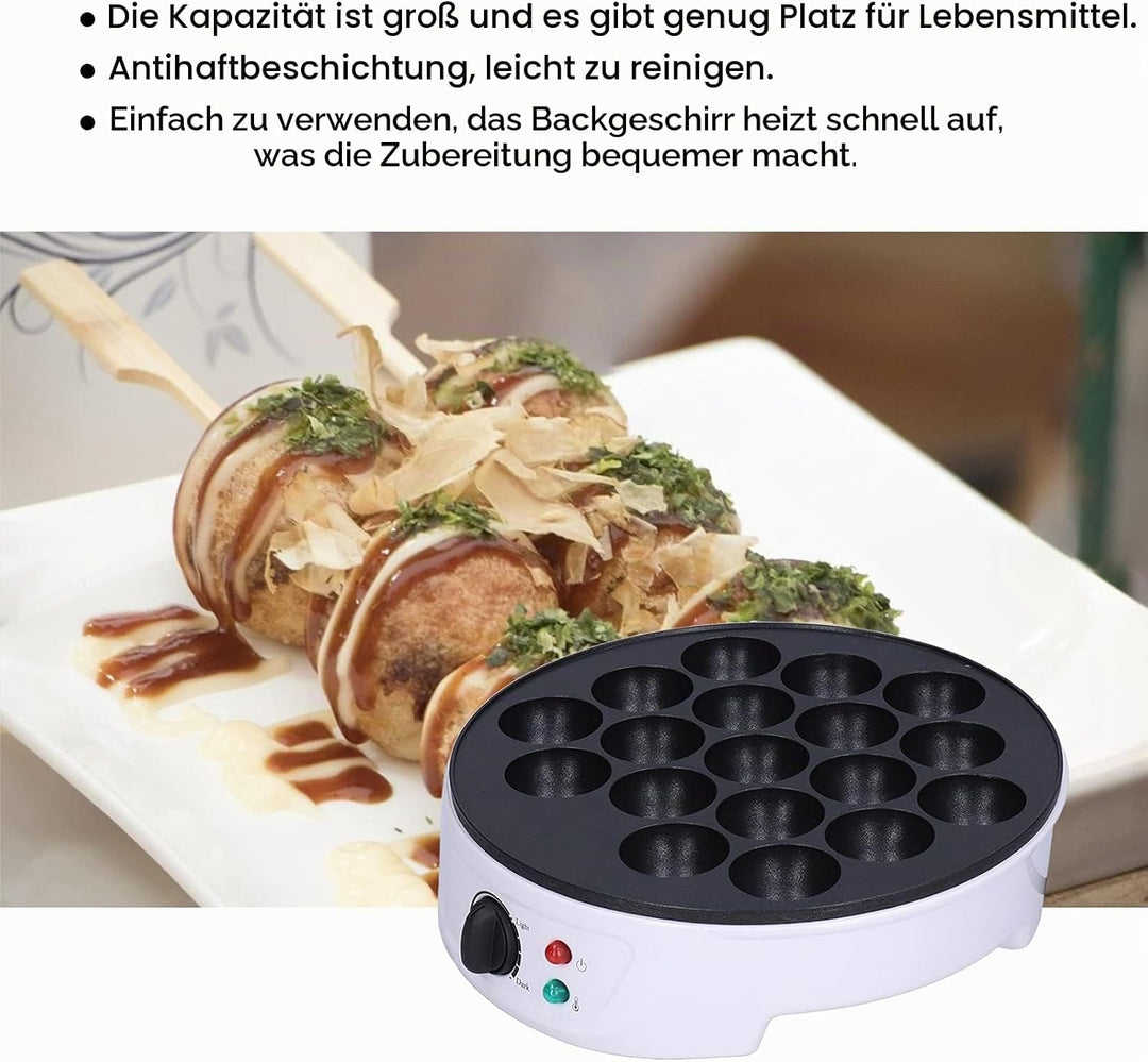 Takoyaki Maker,750 W Non-Stick Octopus Grill Tray 18 Löcher zweiseitige Heizung Küchen Elektrische M