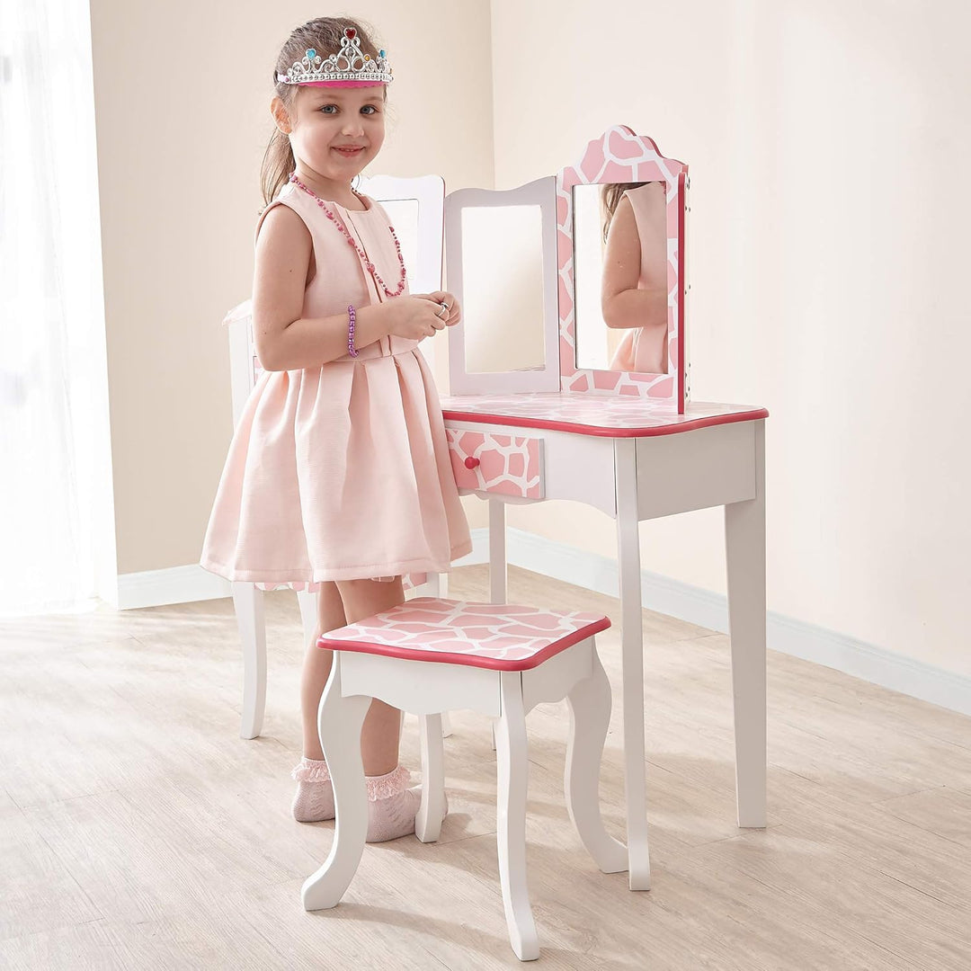 Teamson Kids Kinder Schminktisch mit Spiegel und Hocker Frisiertisch TD-11670D Rosa / Weiss, Rosa /
