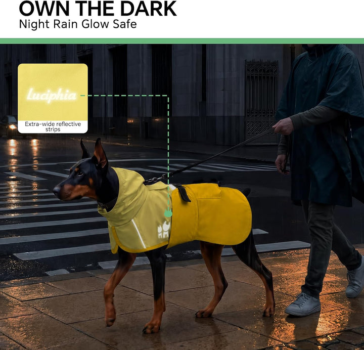 Luciphia Regenmantel Hund Wasserdicht,Reflektierende Hundemantel mit Kapuze und Taschen, Grössenvers