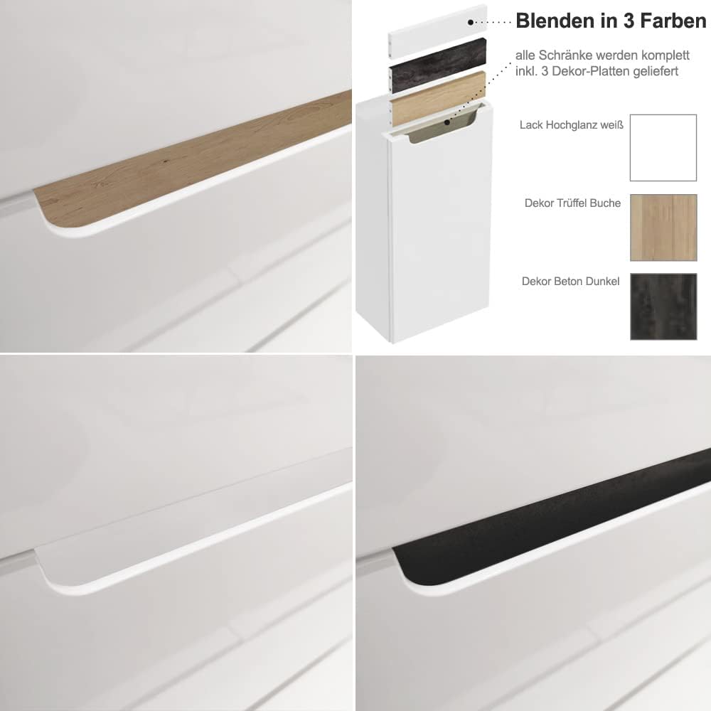 Lomadox Badmöbel Hängeschrank/Unterschrank,180° drehbar Hochglanz weiss lackiert, mit 3 Griffblenden