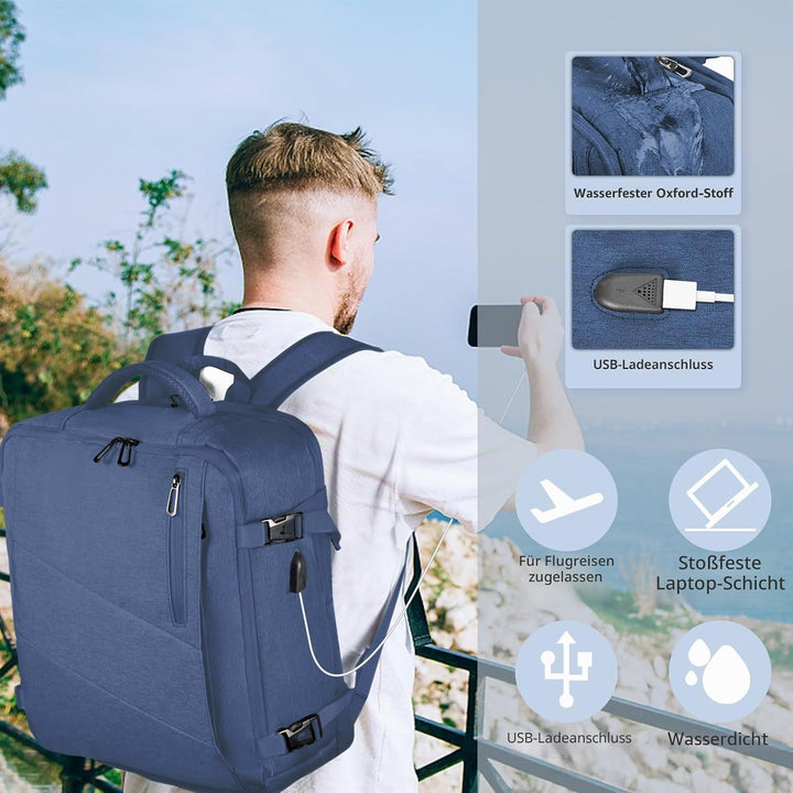 Leyrica Handgepäck Reiserucksack 45x36x20 für Easyjet, Rucksack Travel Backpack Wasserdichter Tagesr