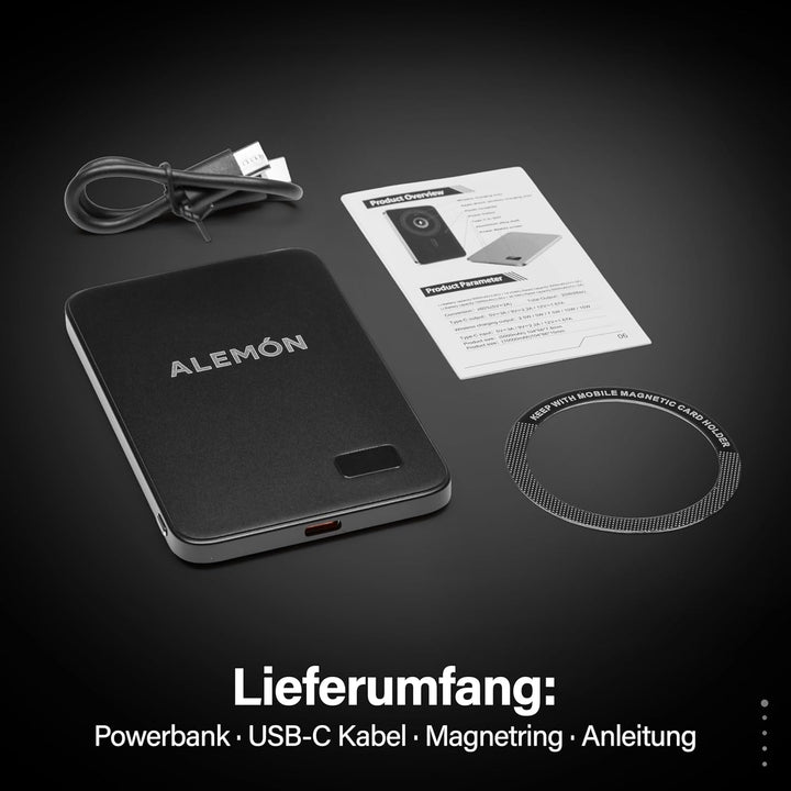 Magnetische Powerbank, Wireless & USB-C, 5000mAh, 15W/20W Schnellladung, Ultra Slim 7,8mm, kompatibe