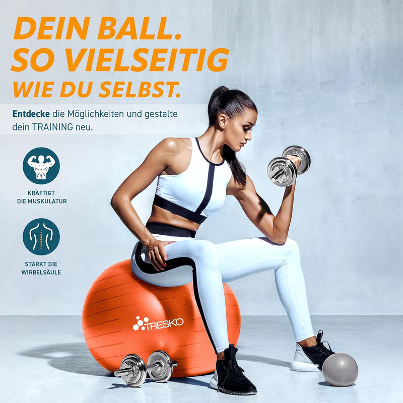 TRESKO® Gymnastikball BPA-Frei inkl. Luftpumpe | Ball für Fitness, Yoga, Gymnastik, Schwangerschaft,