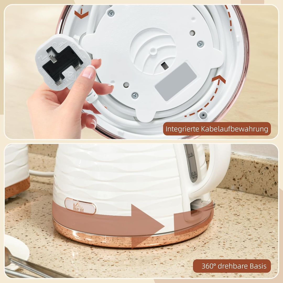 HOMCOM Wasserkocher 1,7 L, 2200W, Kabellos, Schnellkochfunktion, BPA-Frei, Elektrischer Wasserkocher