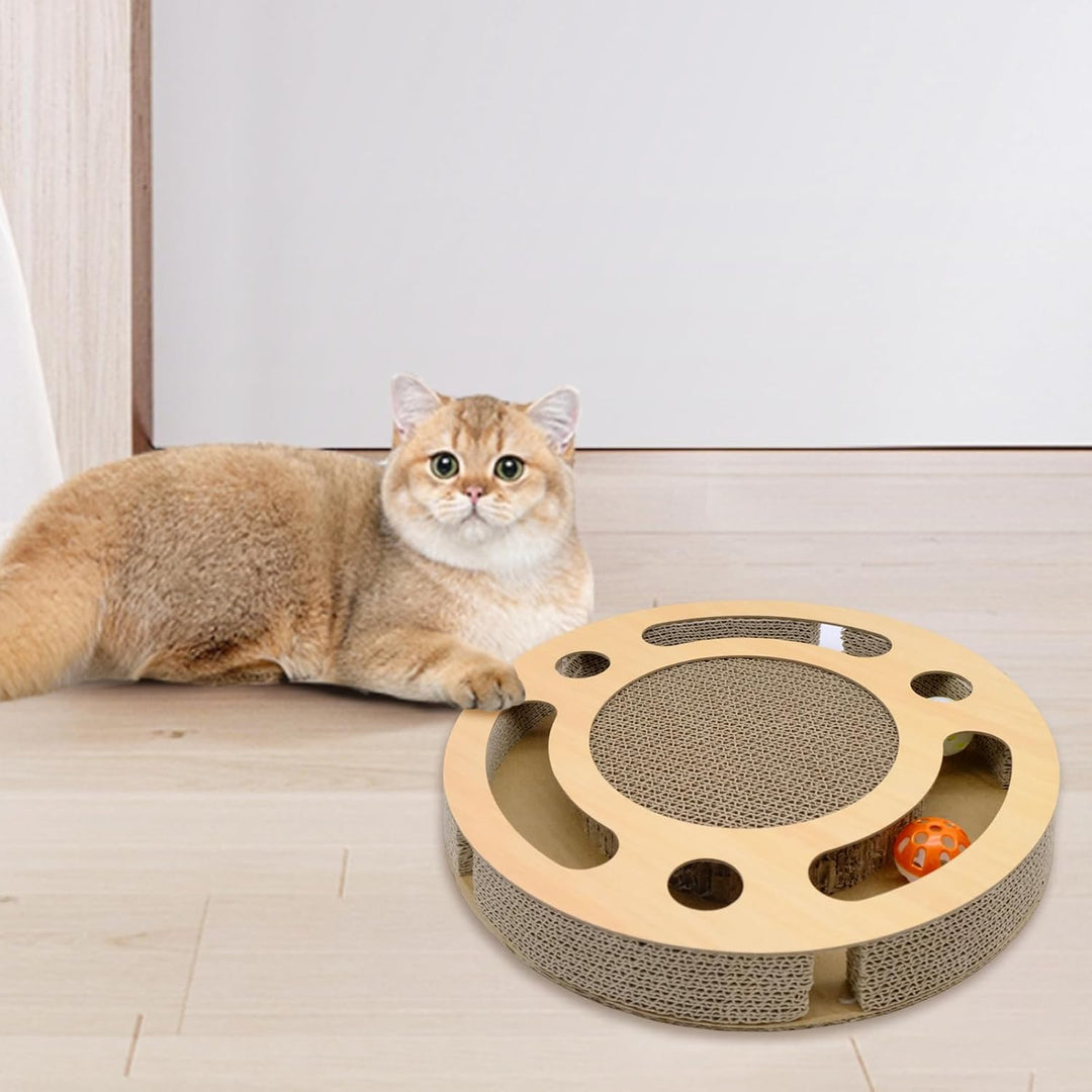 Kratzpappe für Katzen, 2-in-1 Kratzbrett mit Klingelballs, interaktives Katzenspielzeug, stabiles Kr