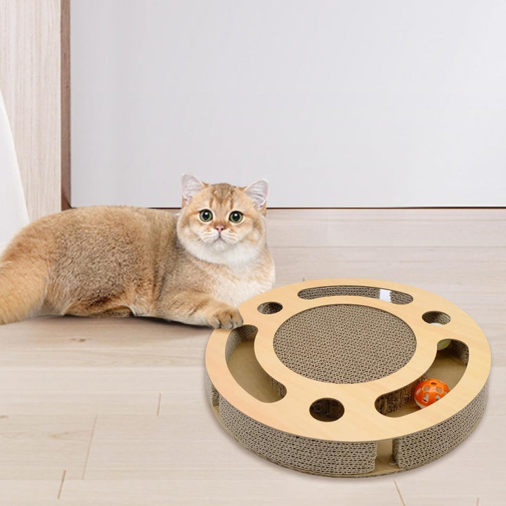 Kratzpappe für Katzen, 2-in-1 Kratzbrett mit Klingelballs, interaktives Katzenspielzeug, stabiles Kr