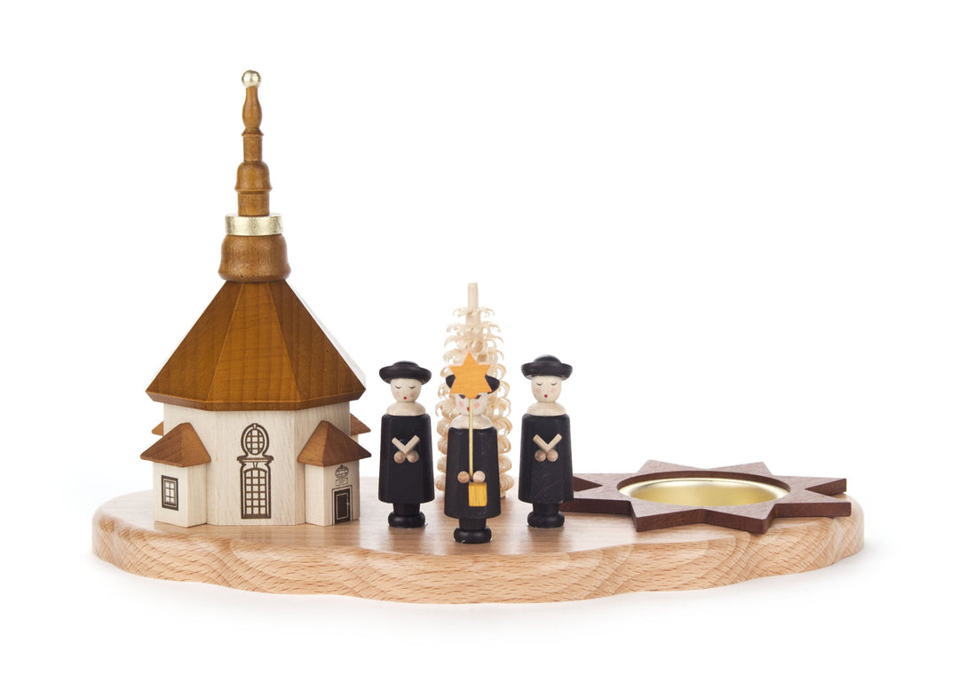 Teelicht-Halter mit Kirche und Kurrende von DREGENO SEIFFEN 21,5 cm – Original erzgebirgische Handar