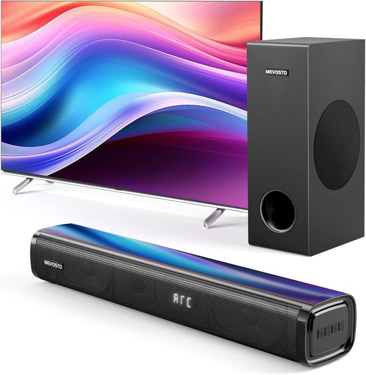 Soundbar für TV mit Subwoofer, PC, Gaming, 2.1 CH MEVOSTO 2025, verbesserte TV-Soundbar, tiefer Bass
