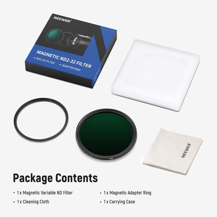 NEEWER 62mm Magnetischer variabler ND Filter ND2-ND32 (1-5 Stopps)mit magnetischem Adapterring,HD ei