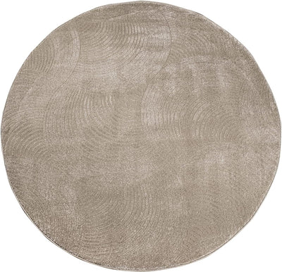 payé Teppich Rund Kurzflor - 200x200cm - Beige - Einfarbig Uni Kreisförmige Muster Modern Wohnzimmer