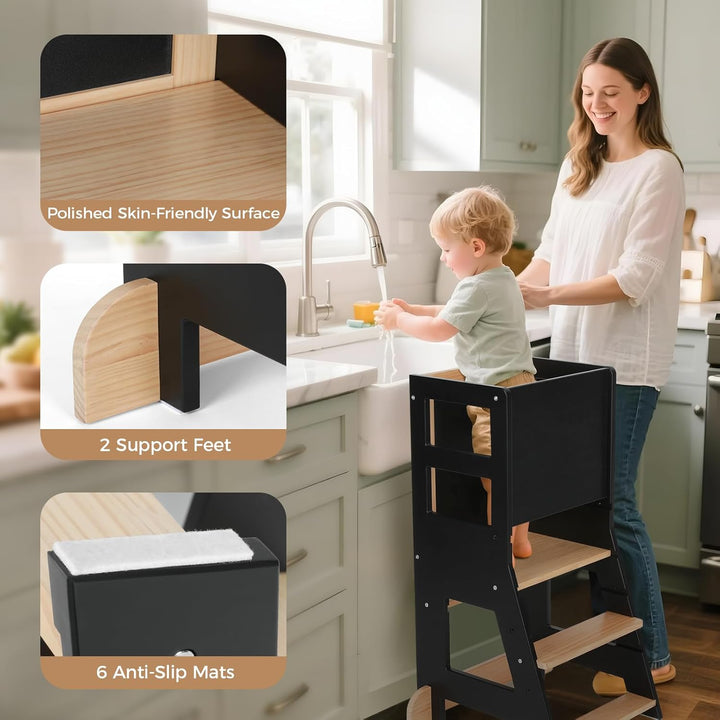 KIDINIX Kinder Lernturm ab 1 Jahr, Learning Tower mit Tafel, Höhenverstellbar, Montessori-Lernstuhl
