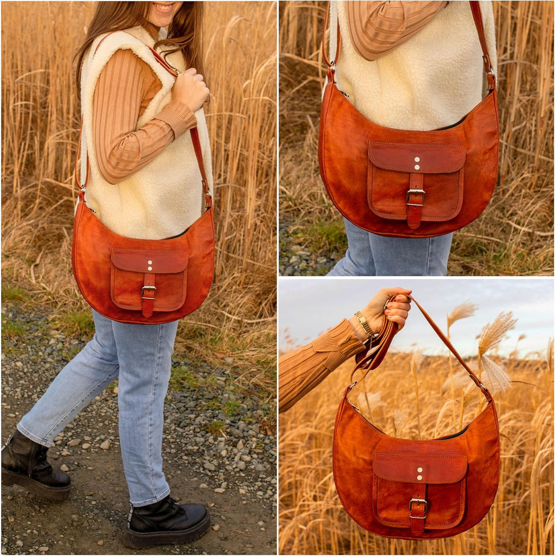 Gusti Umhängetasche Leder - Mira Damen Handtasche Ledertasche Vintage Braun Leder