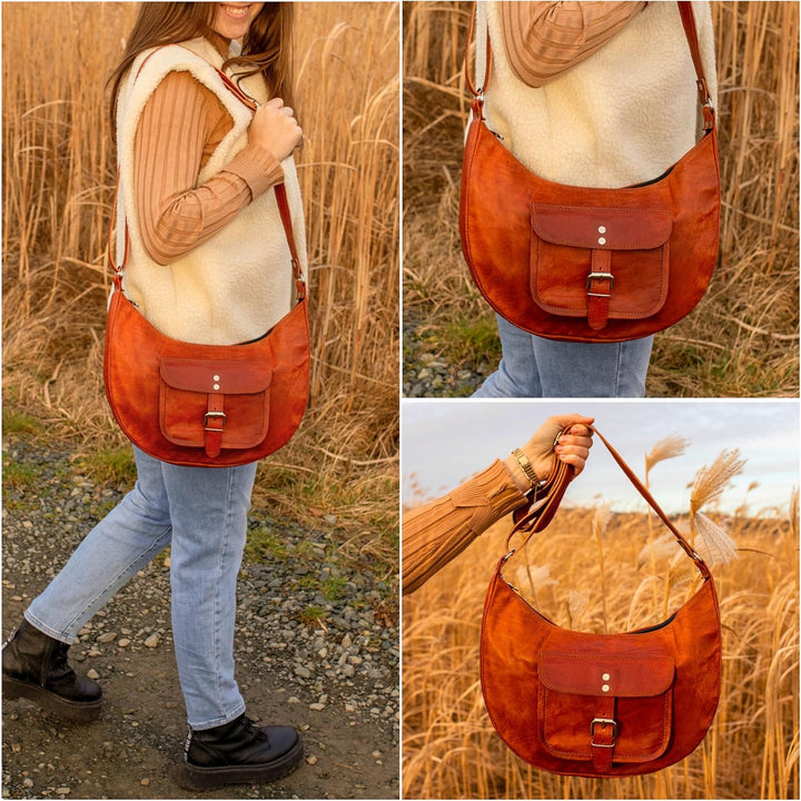 Gusti Umhängetasche Leder - Mira Damen Handtasche Ledertasche Vintage Braun Leder