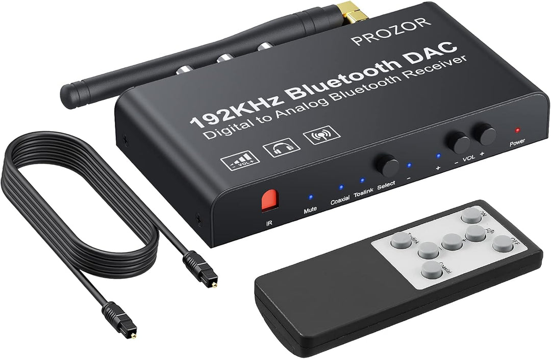 PROZOR DAC Konverter 192kHz Eingebauter Bluetooth V5.0 Empfänger Digital zu Analog Stereo L/R RCA 3.