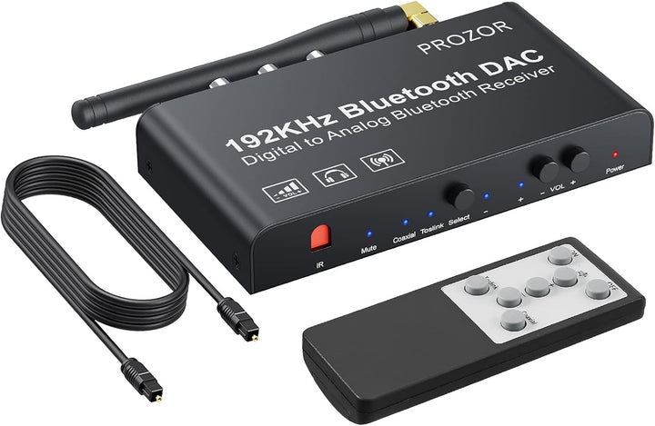 PROZOR DAC Konverter 192kHz Eingebauter Bluetooth V5.0 Empfänger Digital zu Analog Stereo L/R RCA 3.