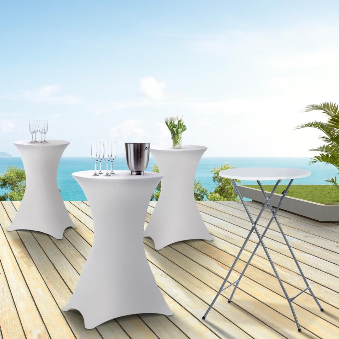 IDMarket - Set mit 4 hochklappbaren Tischen, 105 cm und 4 Bezügen, weiss