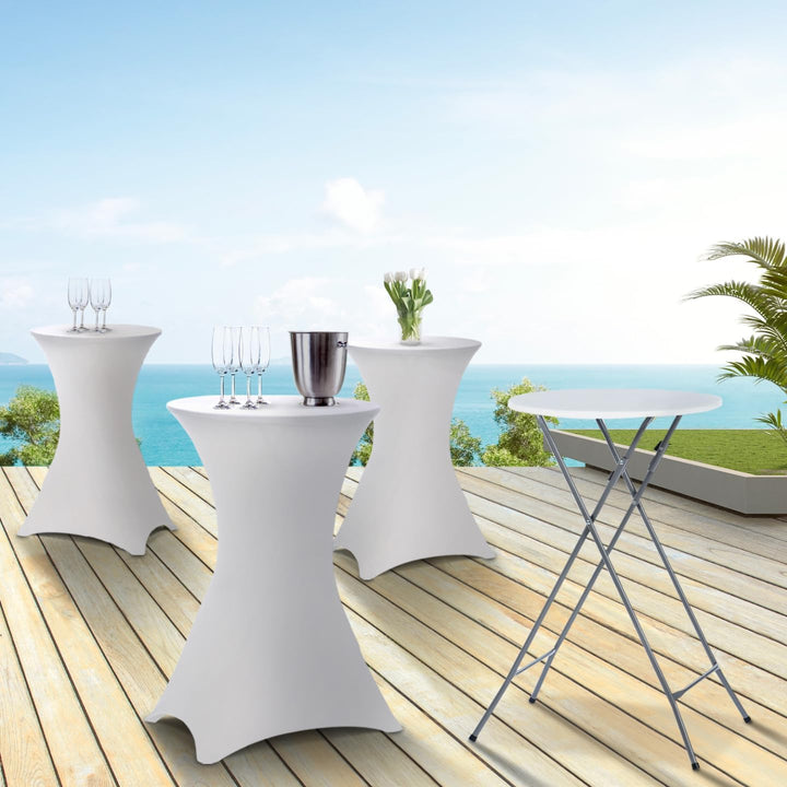 IDMarket - Set mit 4 hochklappbaren Tischen, 105 cm und 4 Bezügen, weiss