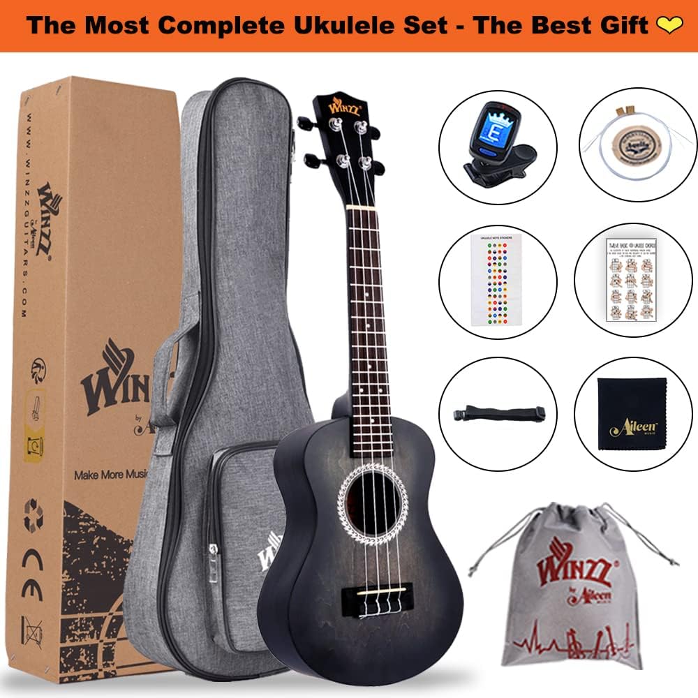 Winzz 23" Ukulele Konzert Anfänger Set Kinder Erwachsene, Einzigartiges Farbdesign, mit Tasche, Stim