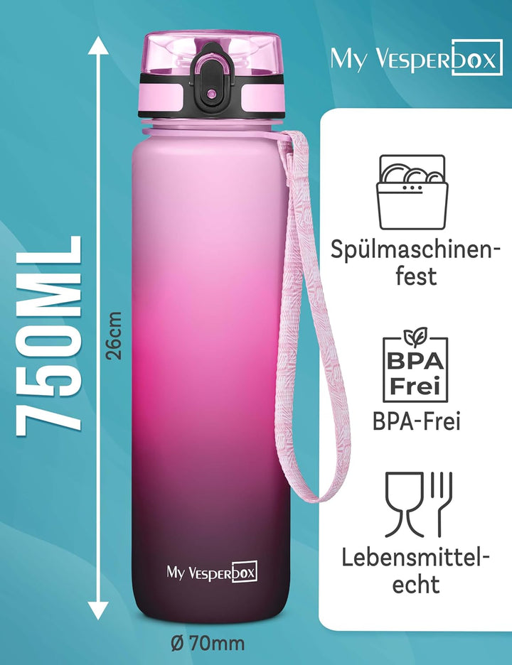 My Vesperbox – Minny - Kinder Trinkflasche auslaufsicher – 750ml – mit Strohhalm oder Sieb - BPA fre