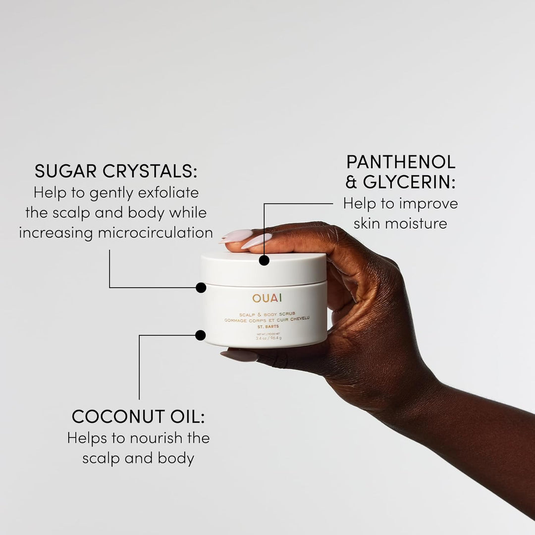OUAI Scalp & Body Scrub Reisegrösse – St. Barts – Exfolierendes Körperpeeling mit Zucker & Kokosöl f