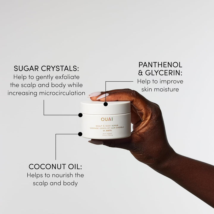 OUAI Scalp & Body Scrub Reisegrösse – St. Barts – Exfolierendes Körperpeeling mit Zucker & Kokosöl f