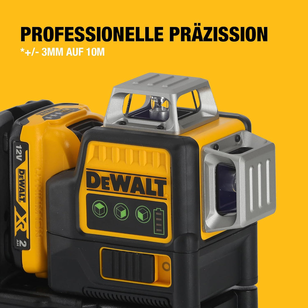 Dewalt Linienlaser (selbstnivellierender 3x360°,10,8V, 2Ah, manueller Modus ab 4° (Blinkmodus), Arbe