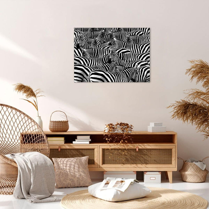 Bilder auf Leinwand Tiere Zebra Streifen Leinwandbild mit Rahmen 70x50cm Wandbilder Dekoration Wohnz