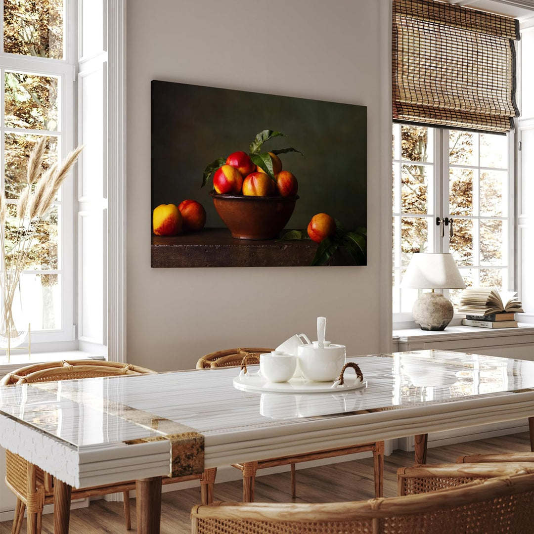 wandmotiv24 Obst & Gemüse als Leinwandbild, 100x75cm, Querformat, Nektarine, Früchte, Küche, Lebensm