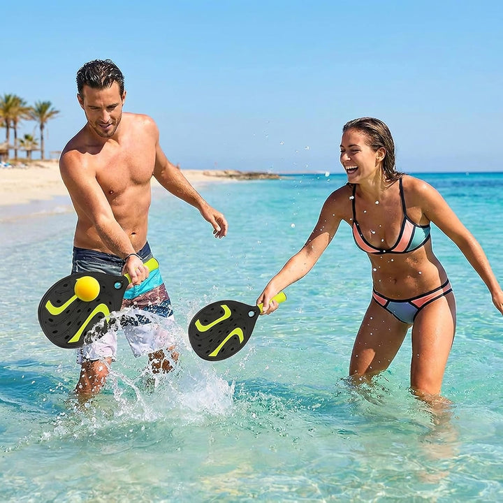 Paar Strandschläger Padel Beach Tennis mit weichem Ball Set Schläger aus Holz Meer, Strand, Pool, Me